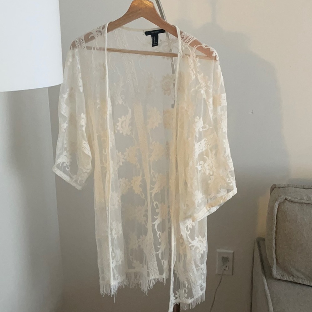 Forever 21 BoHo fringe cardigan robe size M